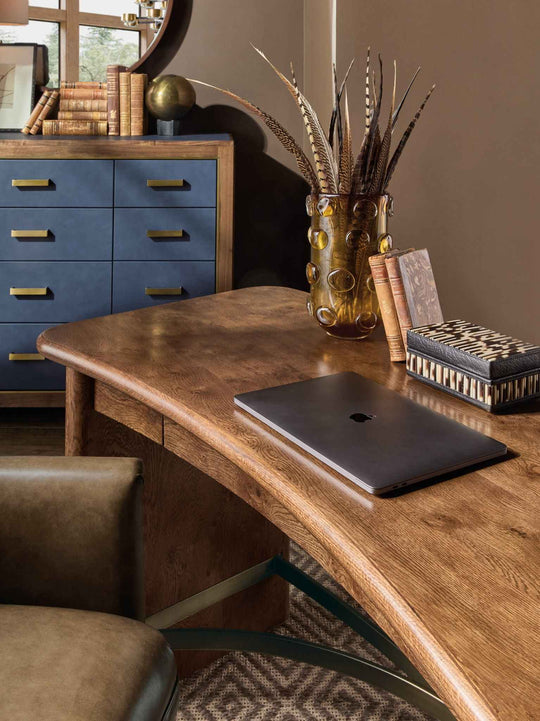 Melange - Geneva Accent Drawer Chest - Blue / Medium Walnut