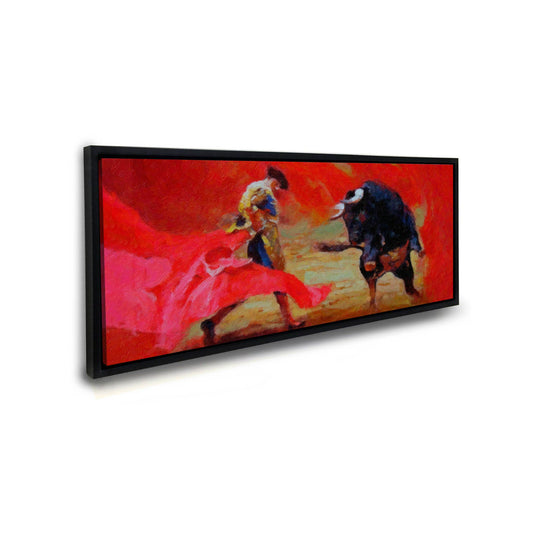 Bullfighter fine art canvas print in black floating frame