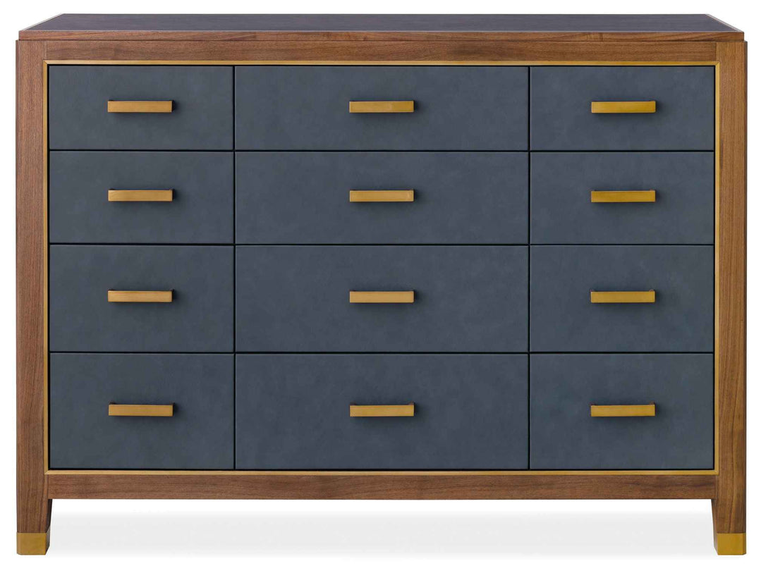Melange - Geneva Accent Drawer Chest - Blue / Medium Walnut