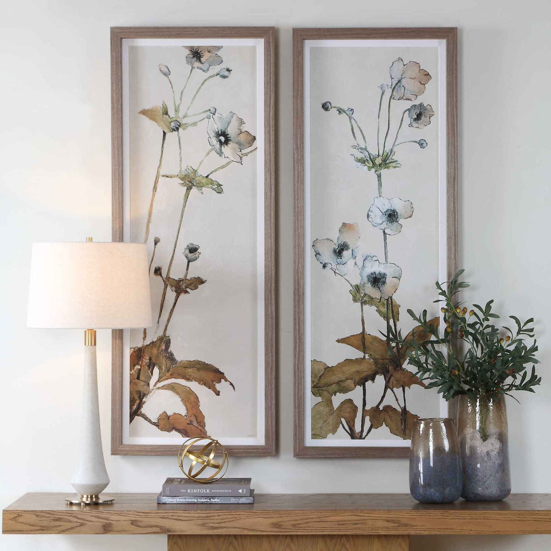 Garden - Study Framed Floral Prints (Set of 2) - Blue / Brown / Green / White