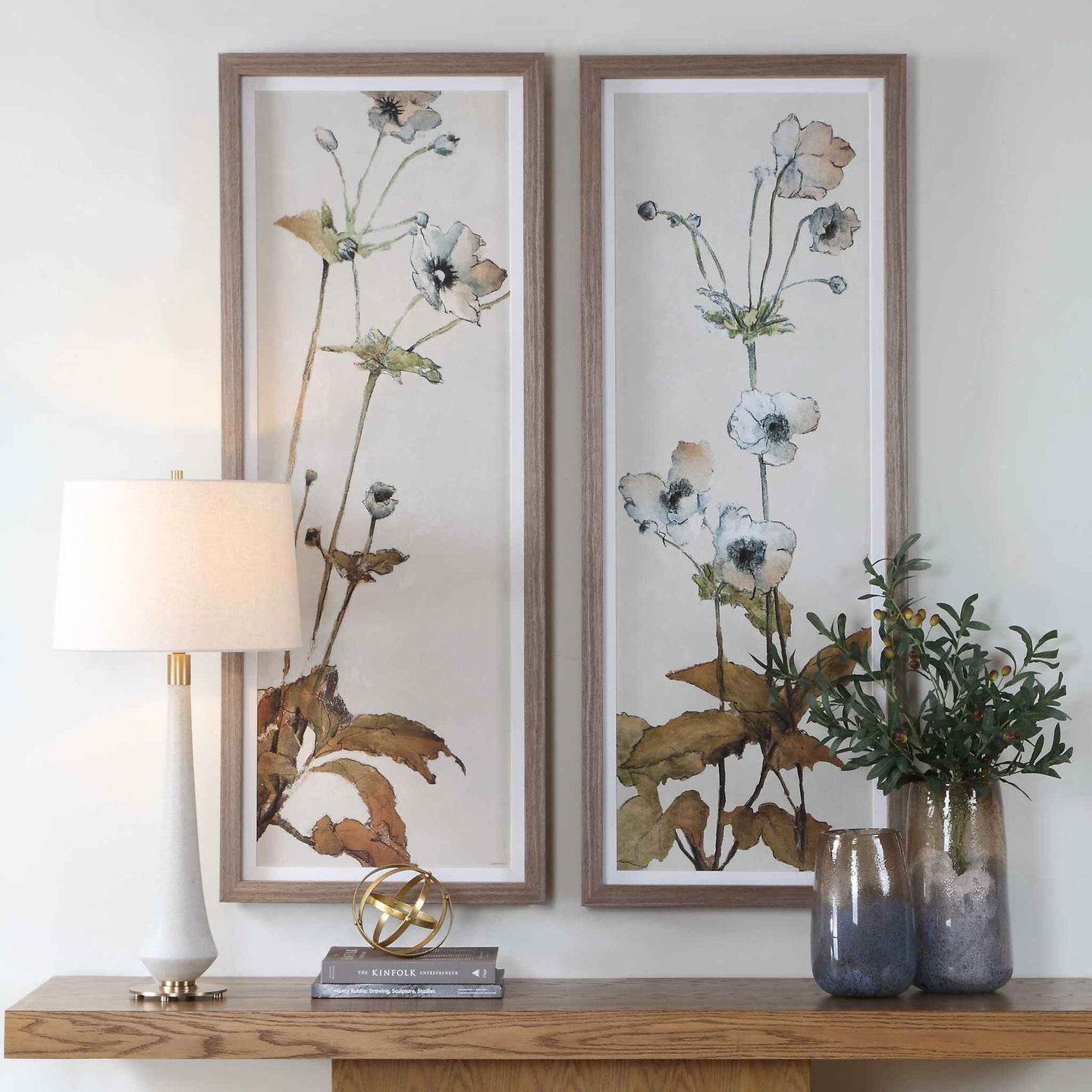 Garden - Study Framed Floral Prints (Set of 2) - Blue / Brown / Green / White