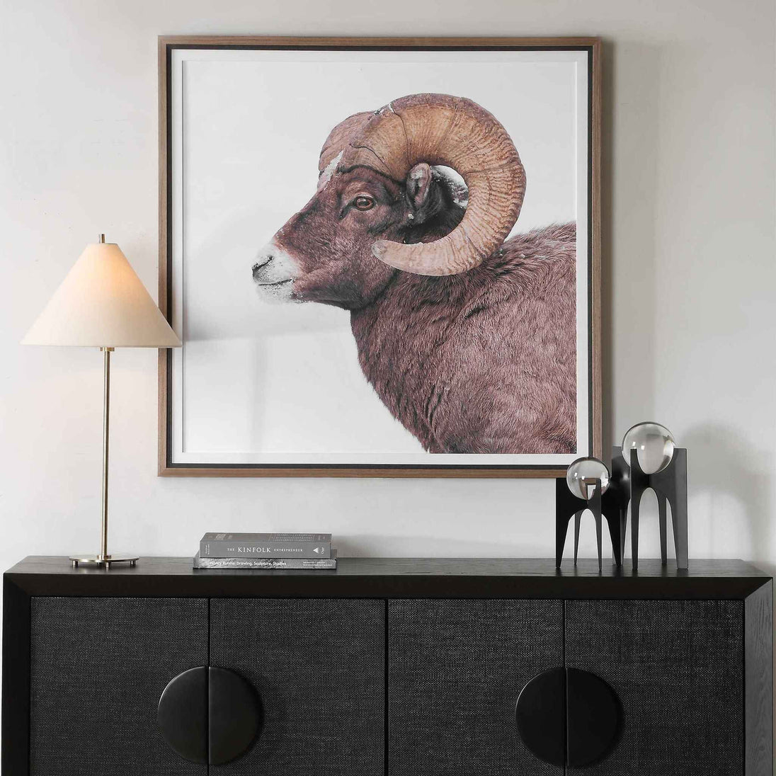 Big Horn - Sheep Framed Print - Black / Brown / White