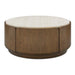 Tindall - Round Travertine Coffee Table - Brown / White / Woodtone