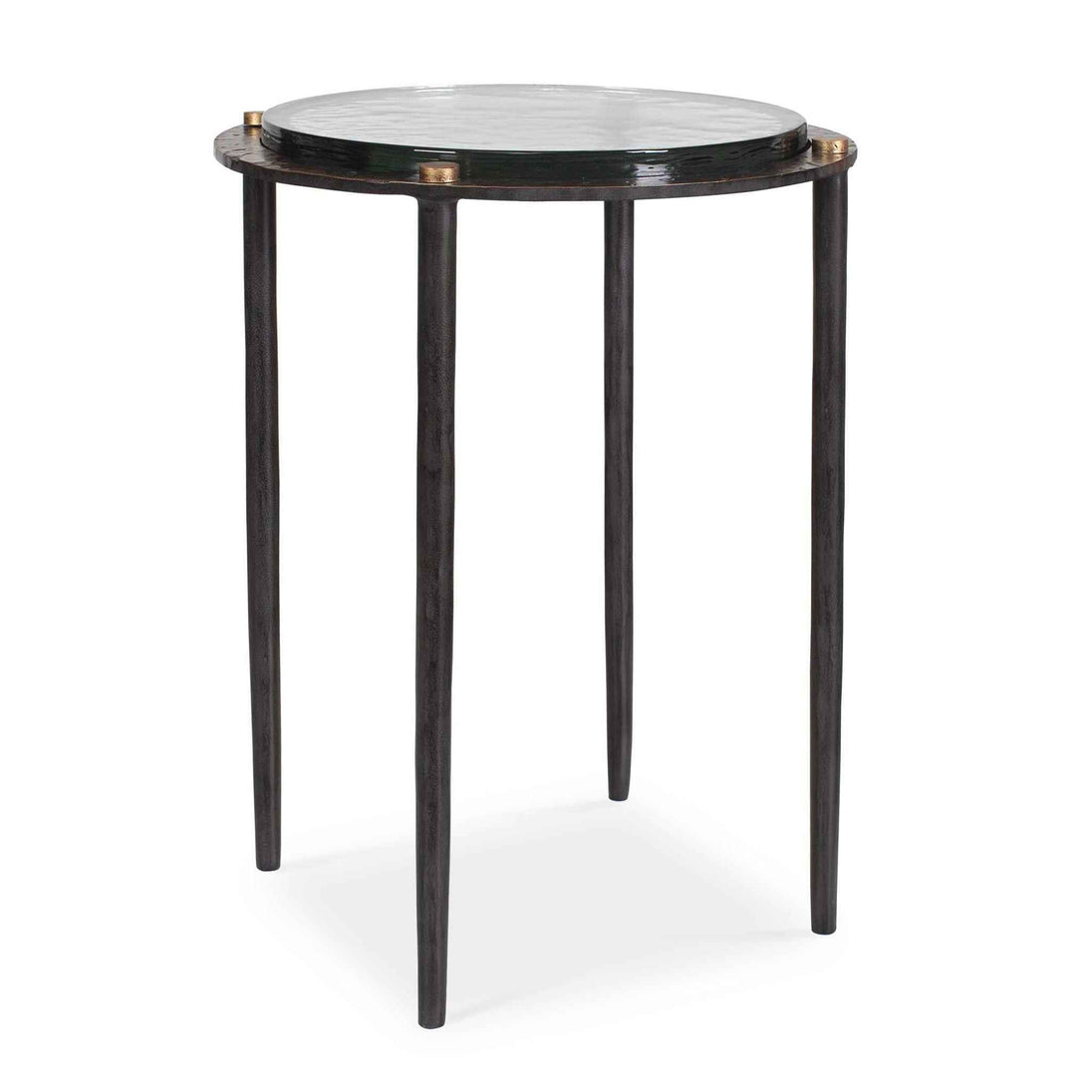 Kennington - Round Glass Accent Table - Black / Brass / Bronze