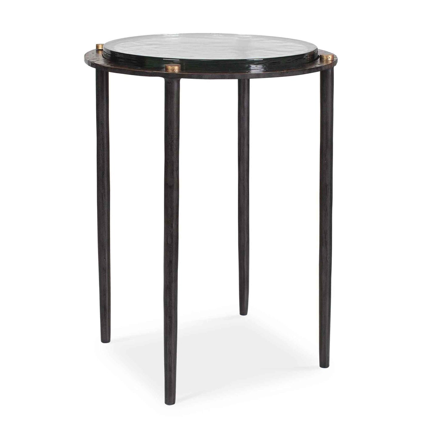 Kennington - Round Glass Accent Table - Black / Brass / Bronze