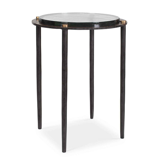 Kennington - Round Glass Accent Table - Black / Brass / Bronze