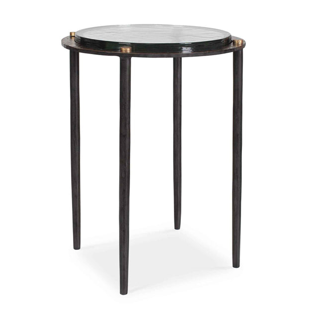 Kennington - Round Glass Accent Table - Black / Brass / Bronze