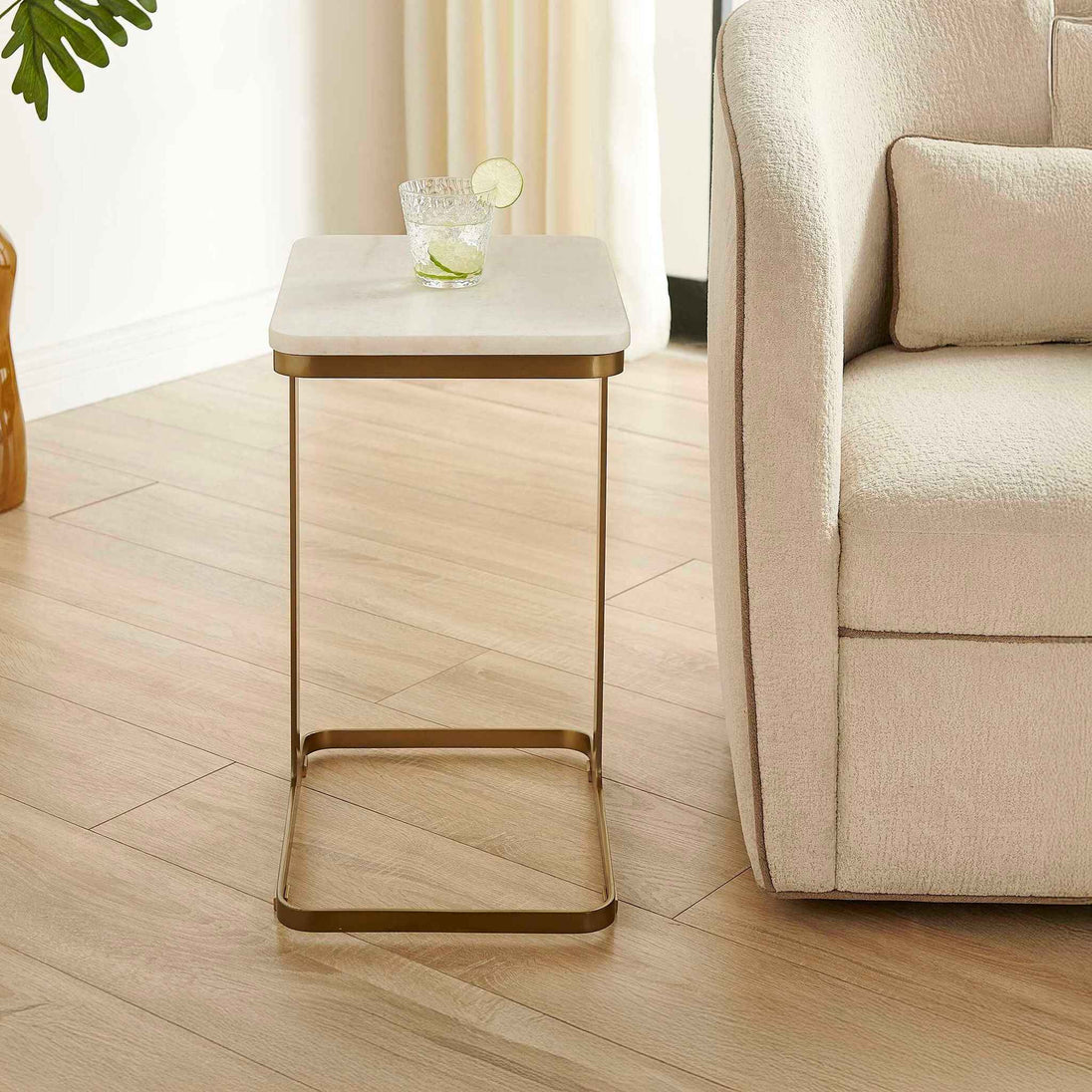 Tylan - Marble Accent Table - Brass / White