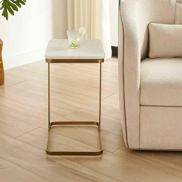 Tylan - Marble Accent Table - Brass / White