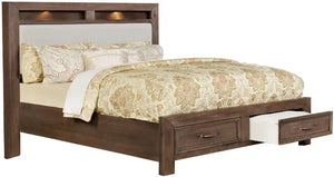 Darcy Beige/Dark Oak King Storage Bed with Upholstered Headboard and LED Lights