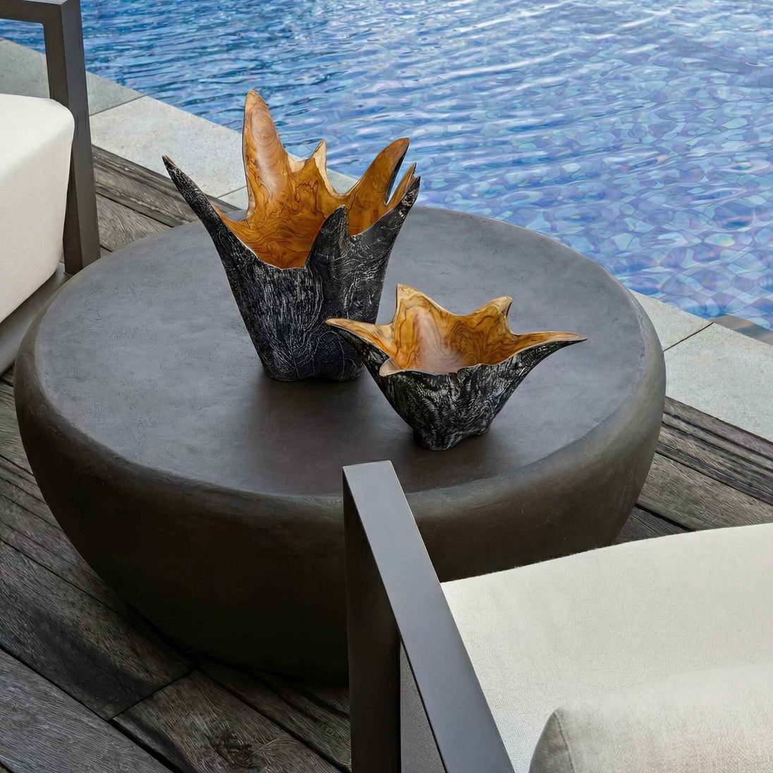 Starpetal - Indoor-Outdoor Wooden Bowls (Set of 2) - Black / Woodtone