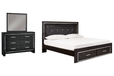 Kaydell King Panel Bed with Storage, Dresser and Mirror