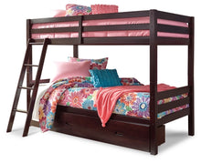 Load image into Gallery viewer, Halanton Dark Brown Twin Over Twin Bunk Bed With 1 Large Storage Drawer