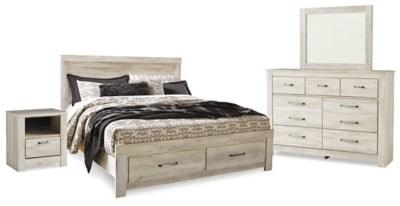 Bellaby King Panel Storage Bed, Dresser, Mirror and Nightstand