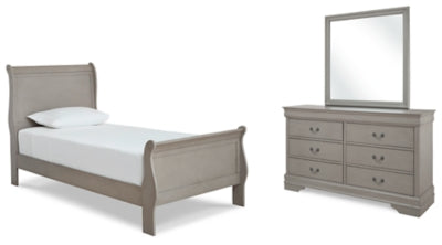 Kordasky Twin Sleigh Bed, Dresser and Mirror