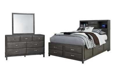 Caitbrook Full Storage Bed with Mirrored Dresser