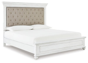 Kanwyn King Upholstered Panel Bed, Dresser, Mirror and Chest
