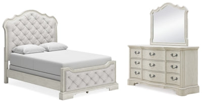 Arlendyne Queen Upholstered Bed, Dresser and Mirror