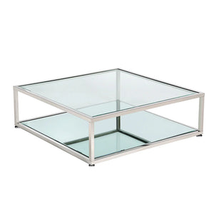Caspian Square Coffee Table Stainless Steel frame, glass & mirror tops 47"