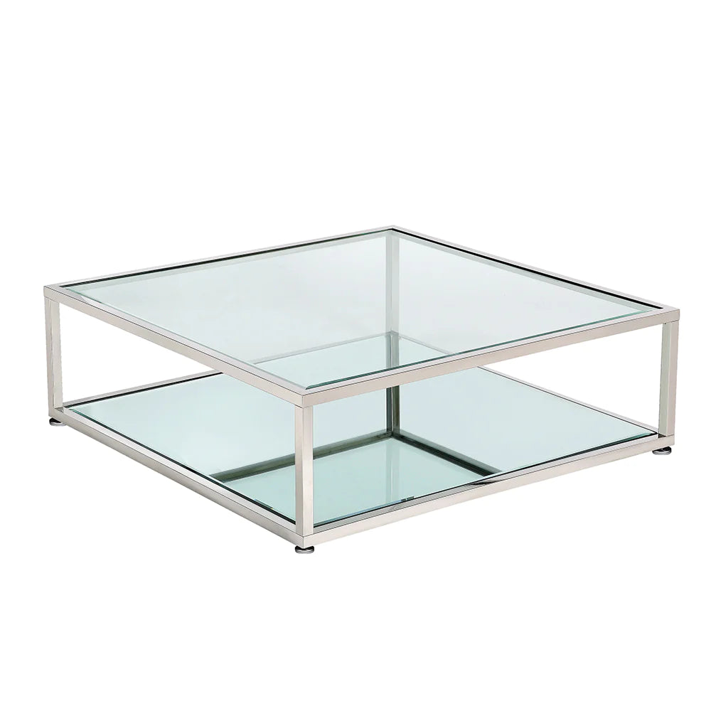 Caspian Square Coffee Table Stainless Steel frame, glass & mirror tops 47