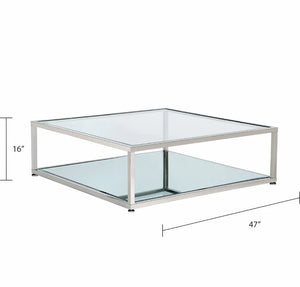Caspian Square Coffee Table Stainless Steel frame, glass & mirror tops 47"