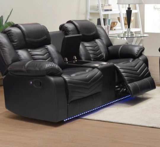 Regina Power Recliner Sofa Collection Air Leather - Black - Furniture Depot