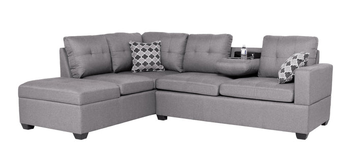 Benjamin Grey Linen Reversible Sectional with Storage Ottoman
