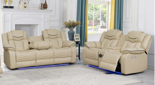 Regina Power Recliner Sofa Collection Air Leather - Beige - Furniture Depot