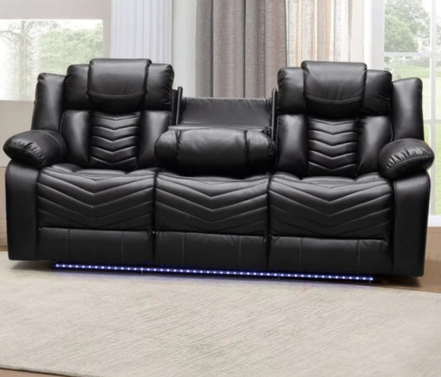 Regina Power Recliner Sofa Collection Air Leather - Black - Furniture Depot