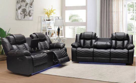 Regina Power Recliner Sofa Collection Air Leather - Black - Furniture Depot