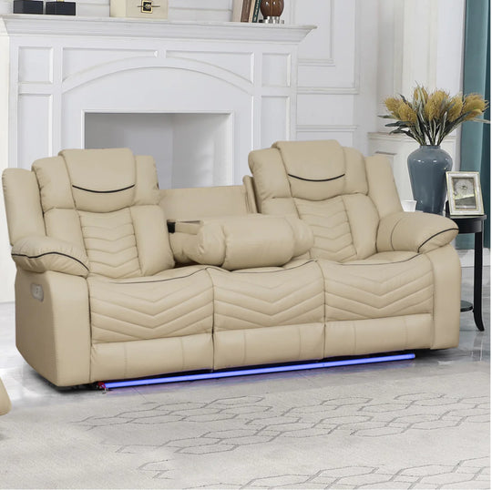 Regina Power Recliner Sofa Collection Air Leather - Beige - Furniture Depot