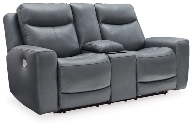 Mindanao Power Reclining Loveseat with Console and Adj Head - Steel