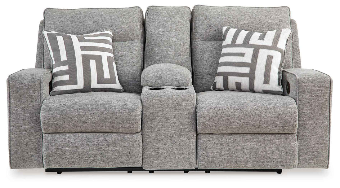 Biscoe - Power Reclining Loveseat With Console /Adj Headrest - Pewter