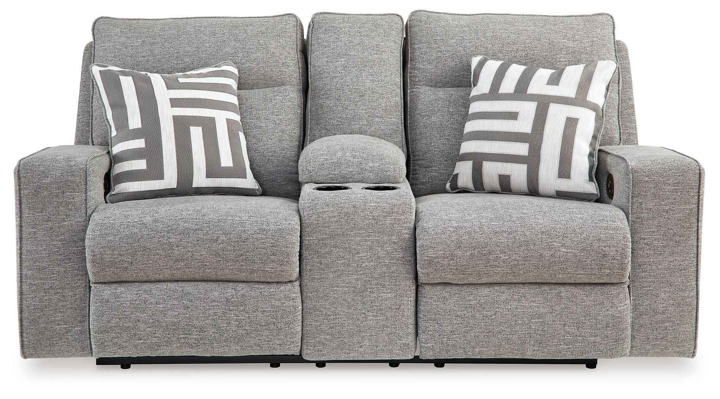 Biscoe - Power Reclining Loveseat With Console /Adj Headrest - Pewter