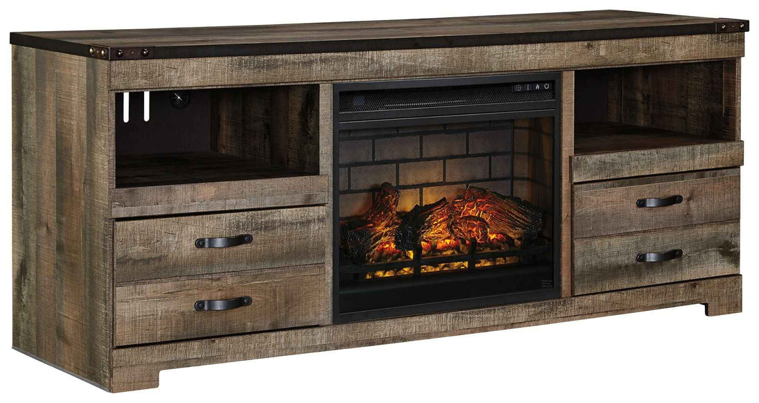 Trinell - 63" TV Stand With Glass/Stone Fireplace Insert - Brown