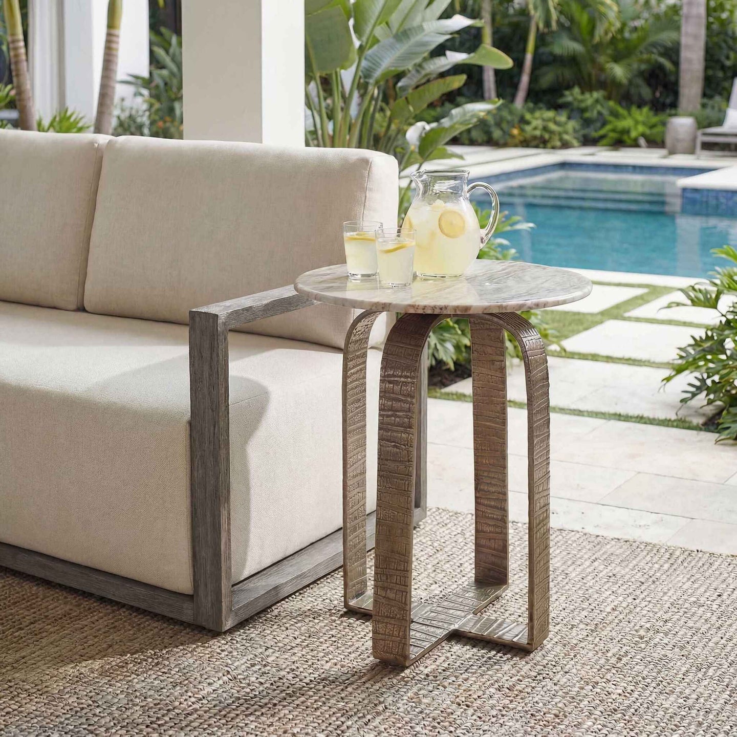 Warner - Indoor-Outdoor Side Table - Antiqued Champagne / White