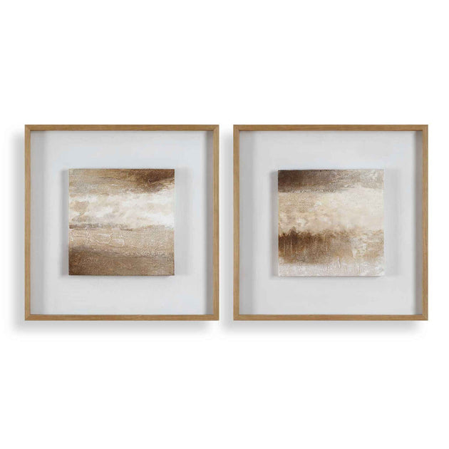 Between Lines - Abstract Painting (Set of 2) - Brown / White