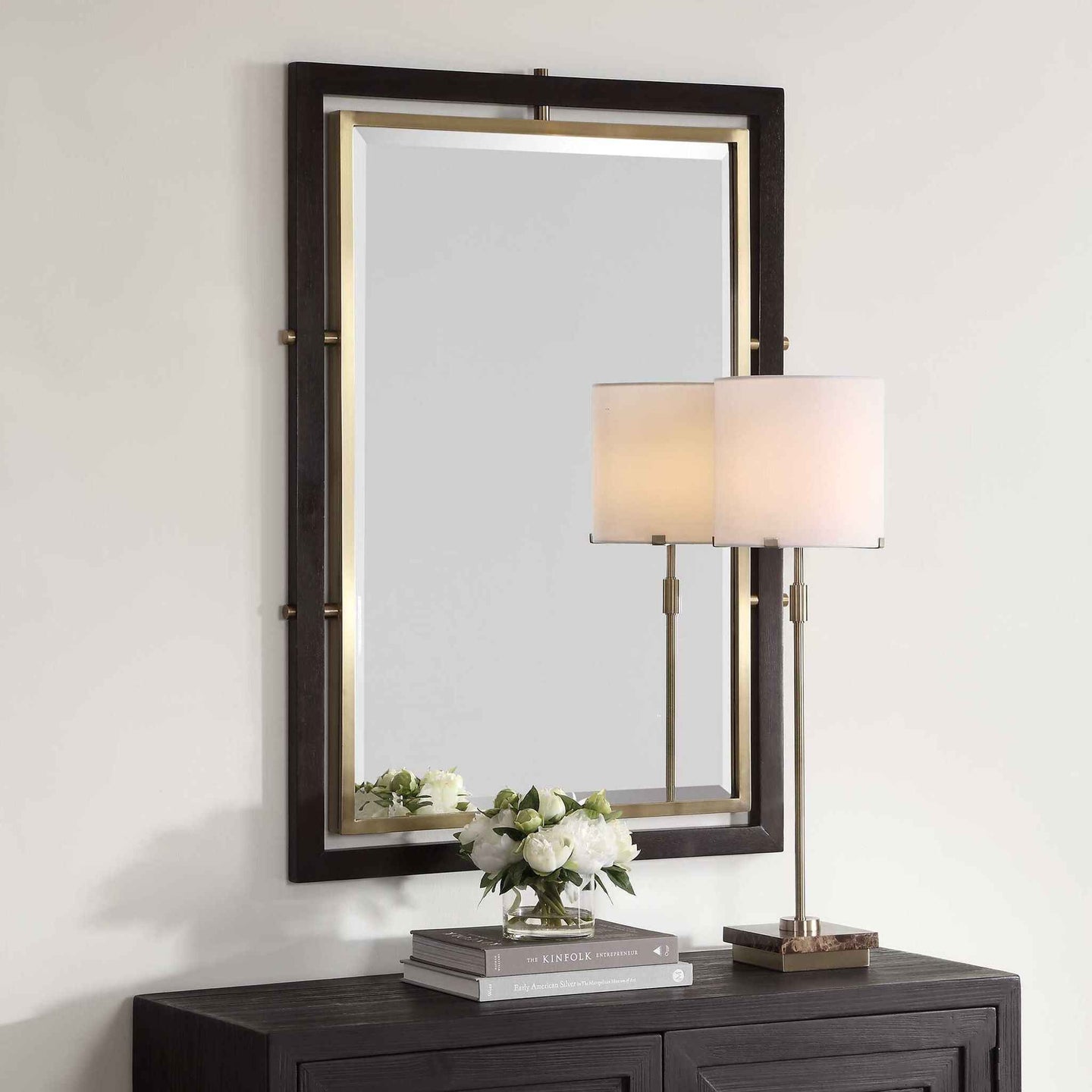 Bach - Rectangle Mirror - Walnut & Brass