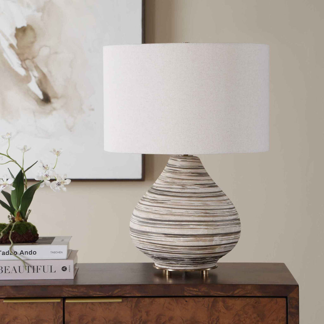Azura - Horizontal Line Table Lamp - Brown / Gray / White