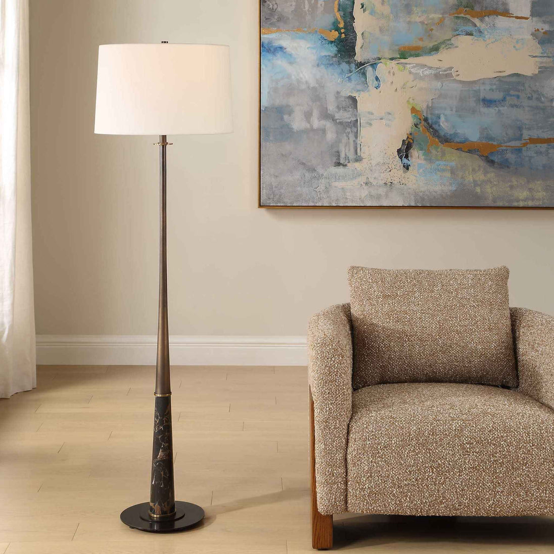 Tallarico - Brass & Marble Floor Lamp - Black / Bronze / Brown