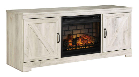 Bellaby - 63" TV Stand With Faux Firebrick Fireplace Insert - Whitewash