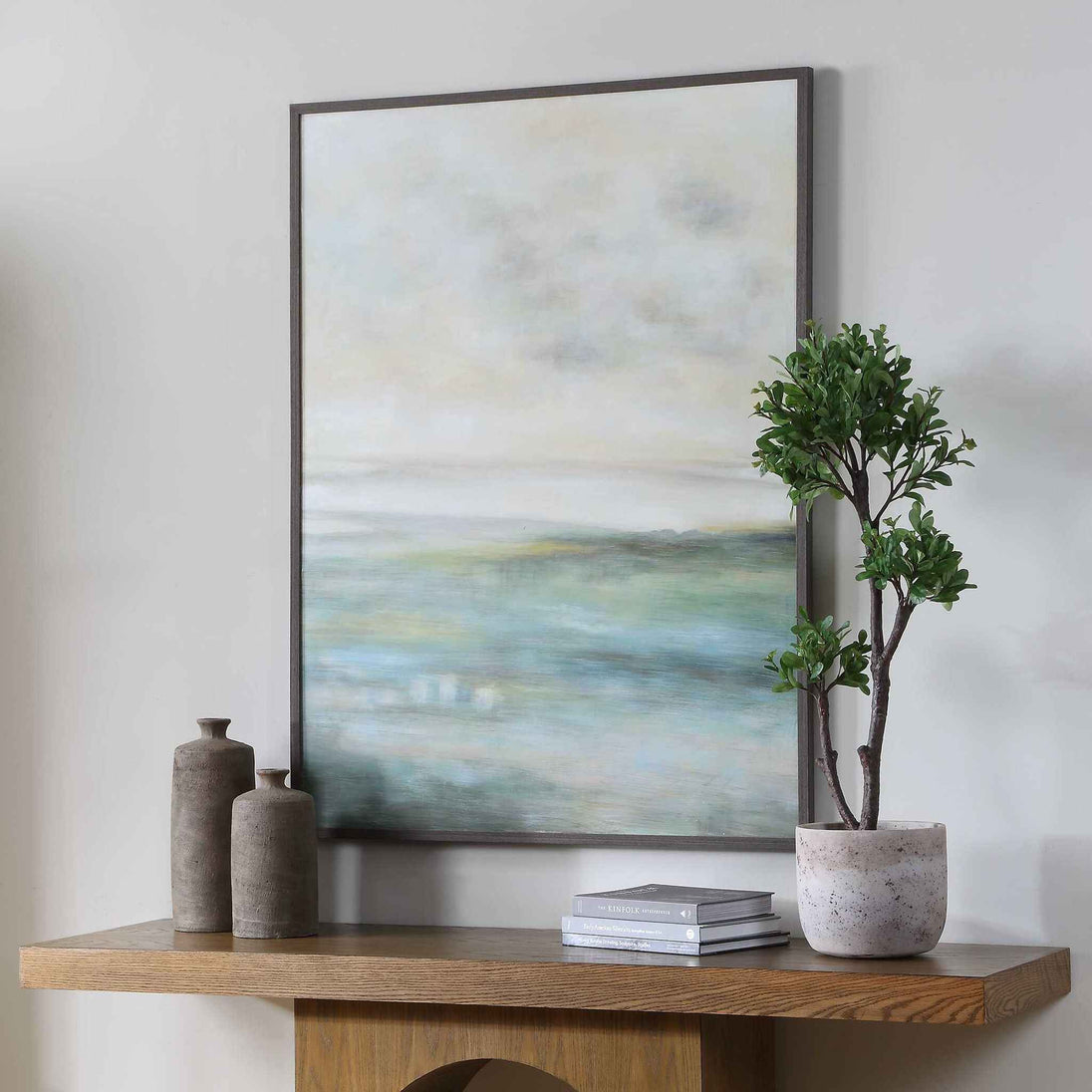 Awakening - Hand Painted Landscape Art - Blue / Brown / Green / White / Yellow