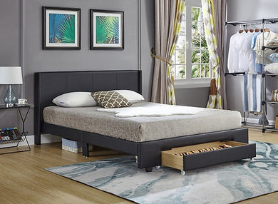 Hilda 5370 Black PU Platform Bed w/ Storage Drawer
