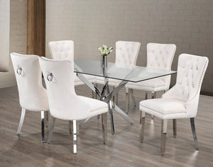 Monaco 7pcs Glass Dining Set W- Upholstered Chairs