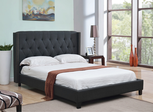 Calyx Platform Bed in Charcoal Linen - Furniture Depot