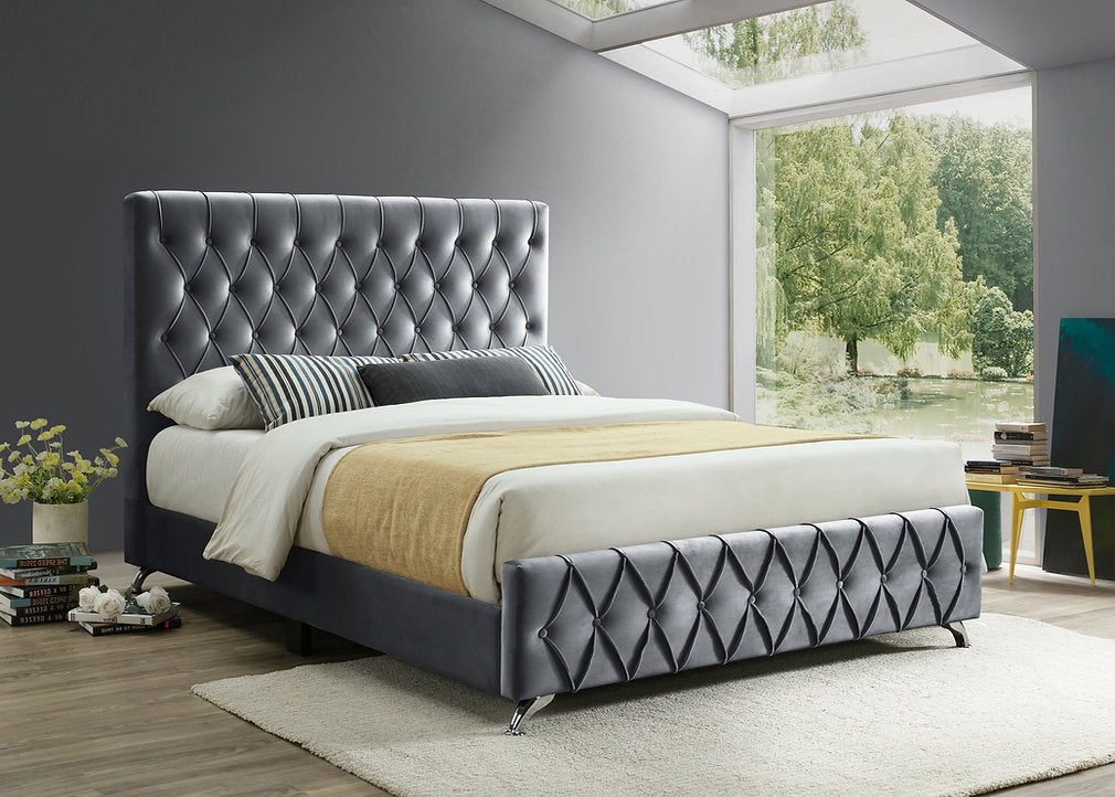 Celestia Velvet Bed with Diamond Pattern - Furniture Depot