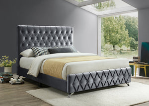 Celestia Velvet Bed with Diamond Pattern - Furniture Depot