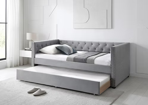 Sophia Silver Velvet Trundle Daybed