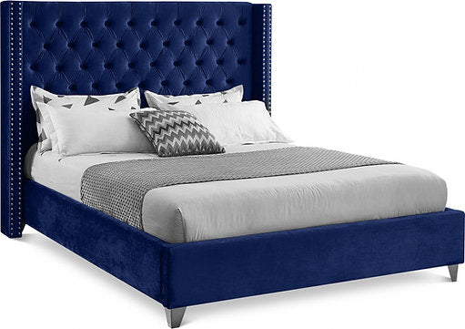 Juliet Velvet Platform Bed in Blue - Furniture Depot