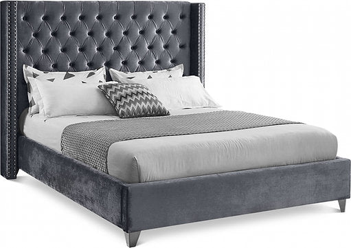 Juliet Velvet Platform Bed in Grey - Furniture Depot